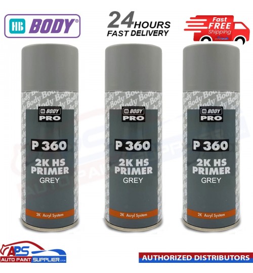 3X HB Body P360 2K HS Grey Primer Acrylic Aerosol 400ml - FAST DELIVERY